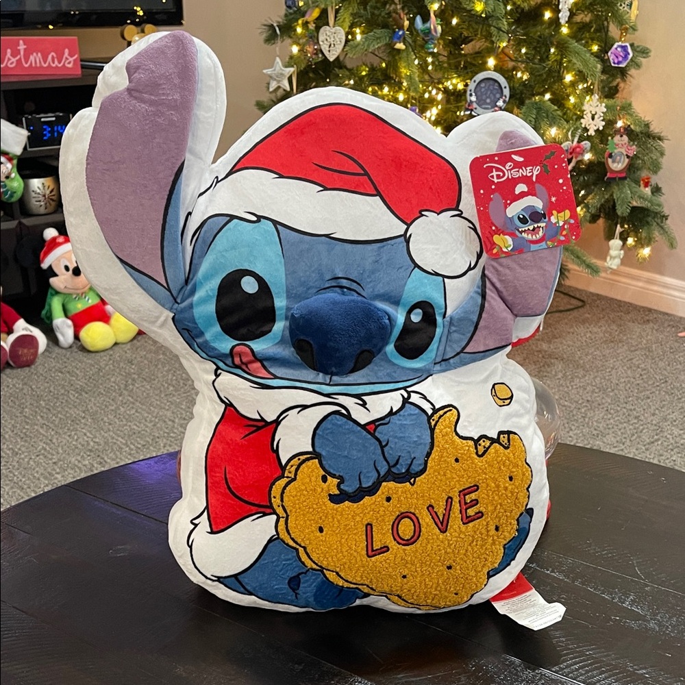 Disney Stitch Christmas Pillow with Red and Blue